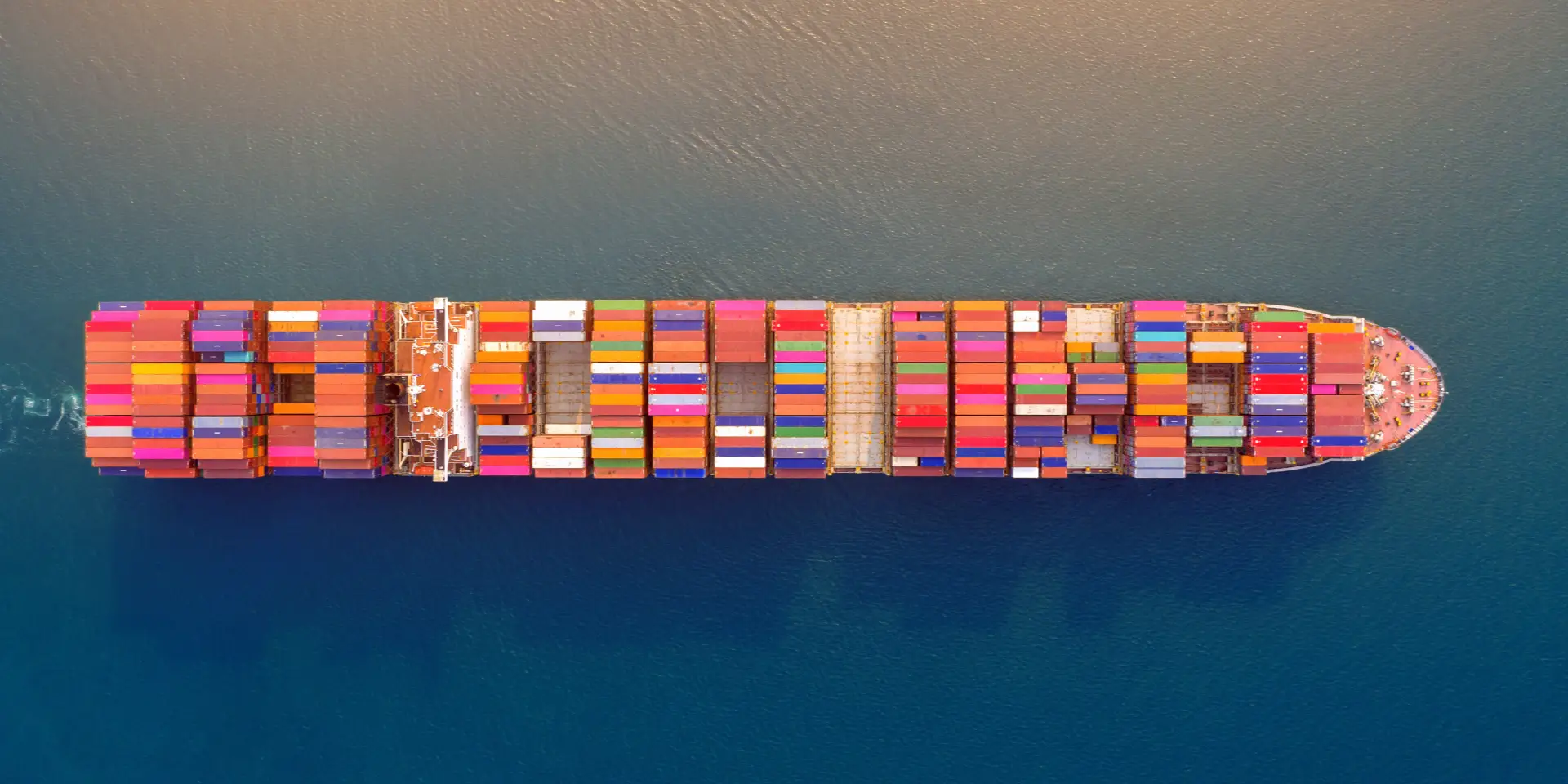 Aerial view of a container ship importing goods